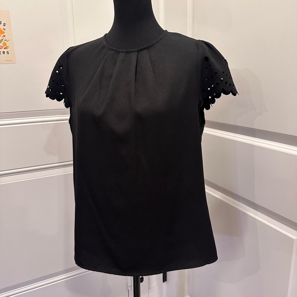 SHEIN Black Blouse with Eyelet Sleeves - Picture 2 of 7